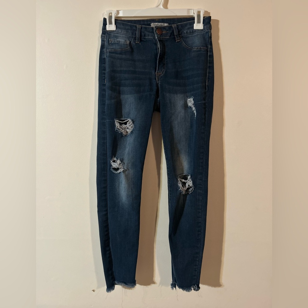 Refuge Raw Hem Distressed Skinny Jeans